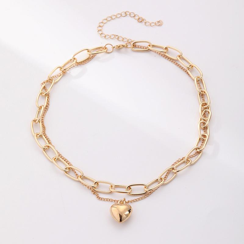 New Arrival Necklace Heart Pendant Thick Chain Heavy Metal Punk Style Multi-layer Clavicle Chain for Women