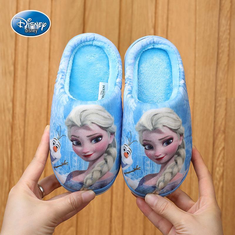 Frozen Elsa Princess Non-Slip Cotton Slippers for Girls - Warm Plush Home Slippers for Autumn/Winter
