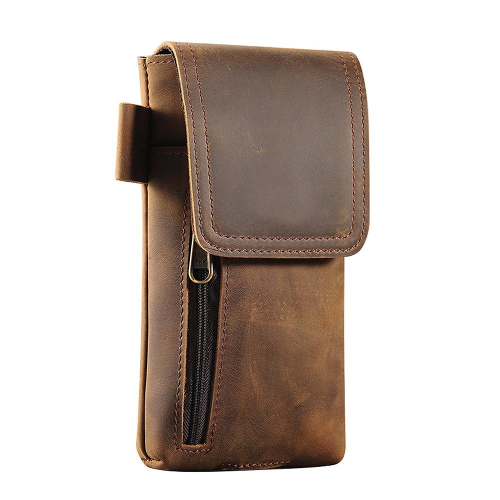

Head Layer Cowhide Men s Waist Bag Multifunctional Magnetic Suction Mobile Phone Waist Bag Genuine Leather Mobile Phone Protection Bag коричневий