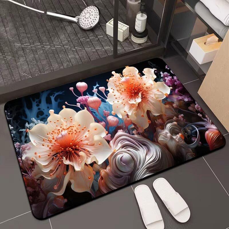 

Пасторальный 3D визуальный цветочный коврик для пола, грязеотталкивающий коврик для входной двери, коврик для ванной комнаты с диатомовой грязью 80x100CM