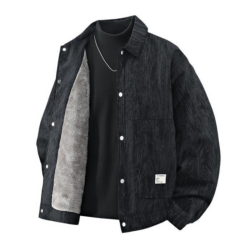 New Arrival Men's Plus Size Corduroy Jacket: XL Loose Fit, Trendy Lapel Shirt Style