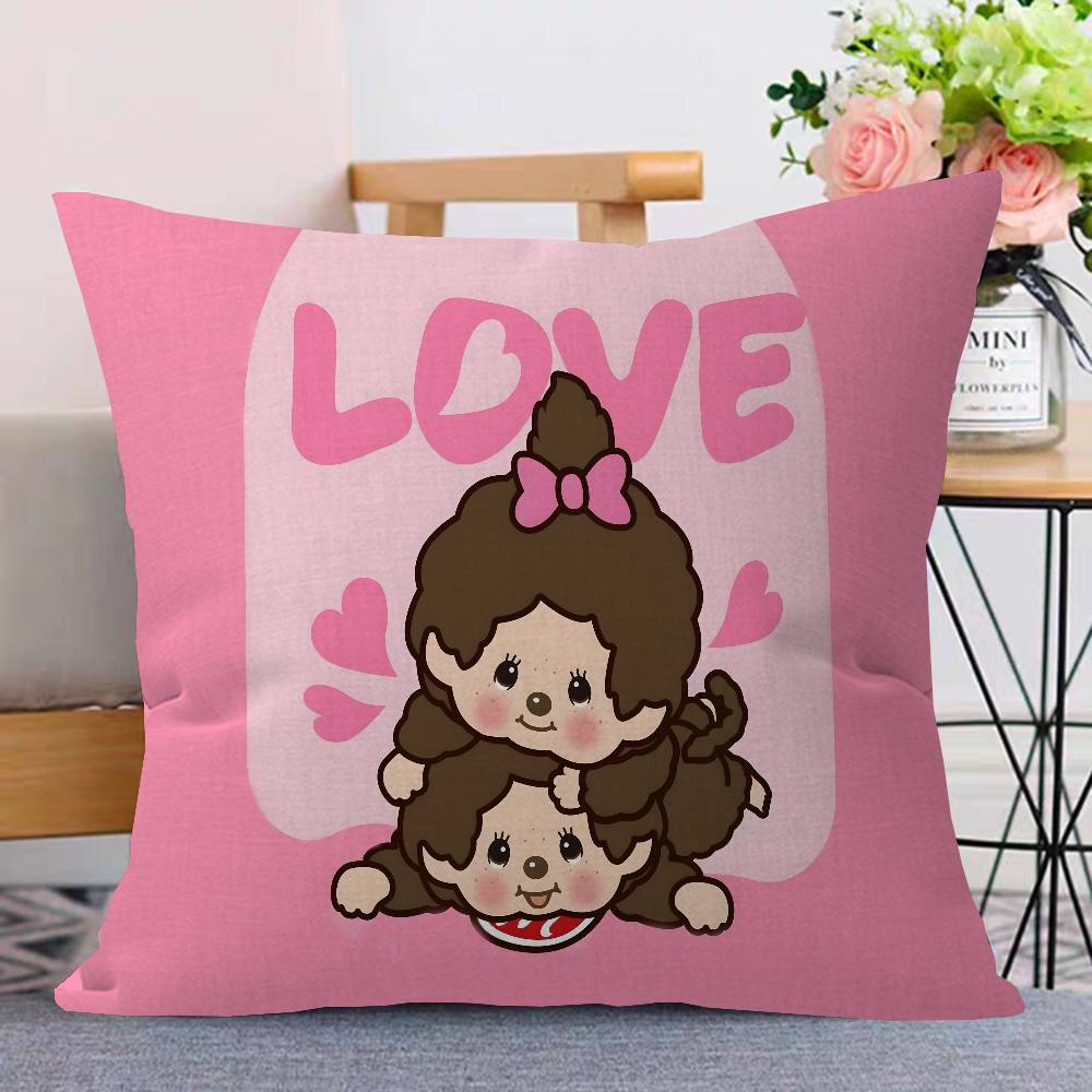 Anime M-Monchhichi Cushion Cover Car Throw Pillow Case For Sofa Car Christmas Gift 40x40cm 45x45cm