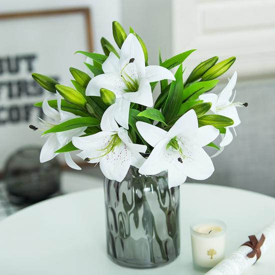 9 Pcs Artificial Lily Flowers for Easter Realistic White Fake Tiger Lilies
