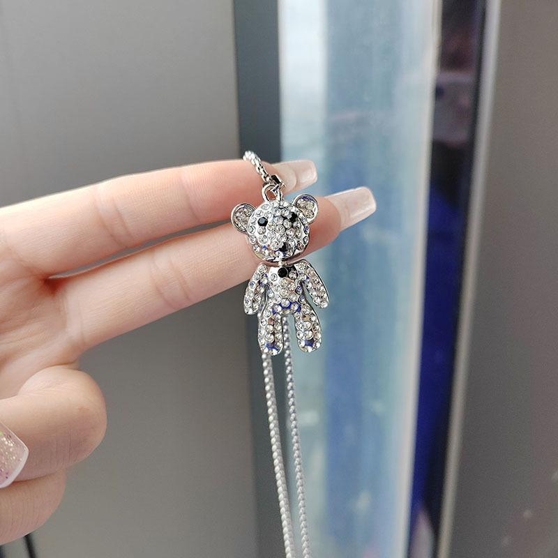 Cute full diamond bear necklace long Tuku trendy brand sweater chain pendant hip hop personality necklace