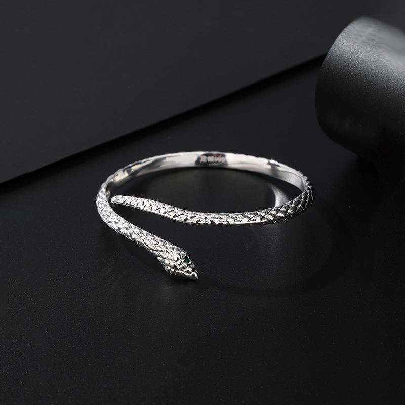 Sterling Silver Snake-Shaped Open Bangle - Unique 999 Fine Silver Jewelry Design