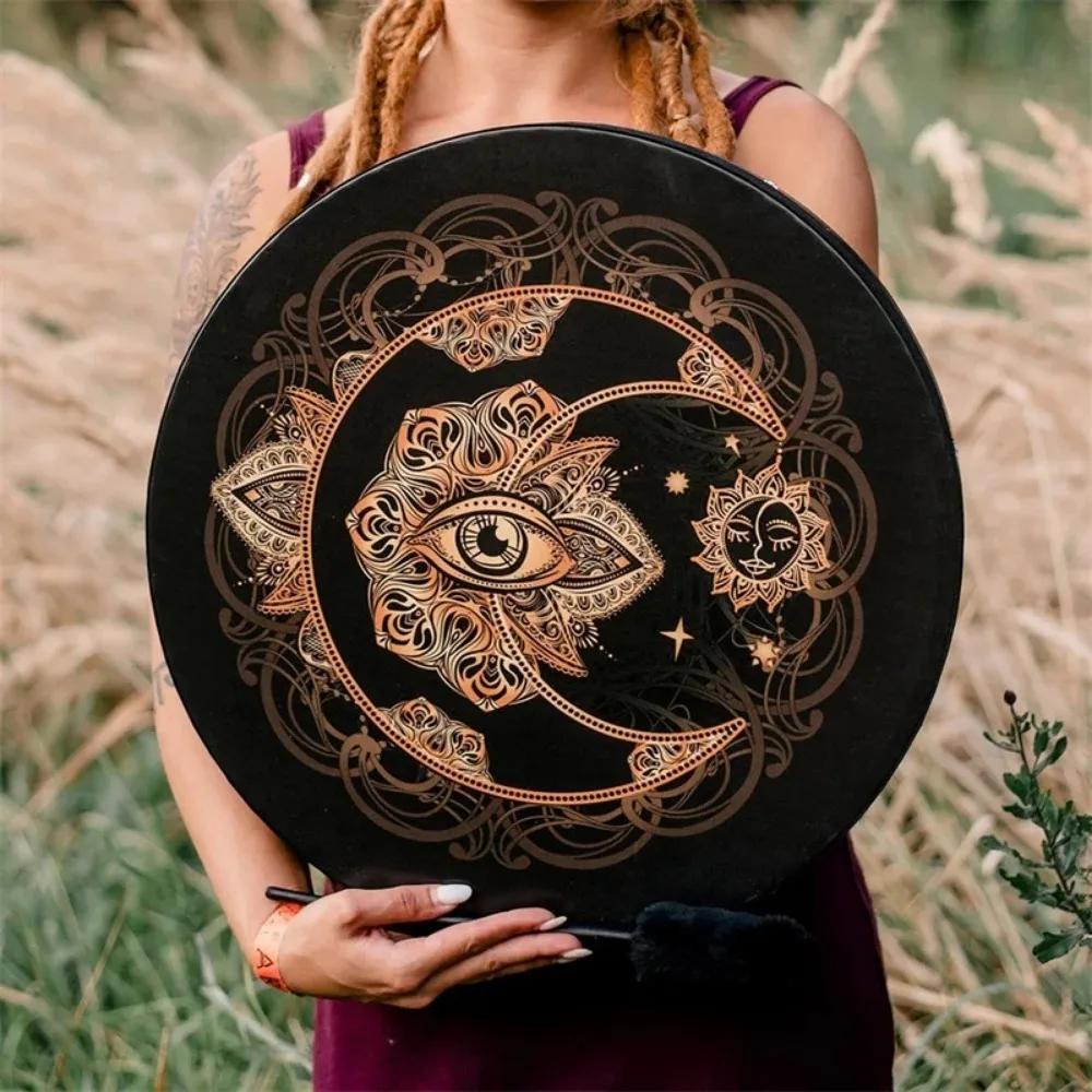 25cm Drum Sound Healing Tool Faux Sheepskin Drumhead Percussion Musical Instrument Lunar Eclipse Shaman Drum
