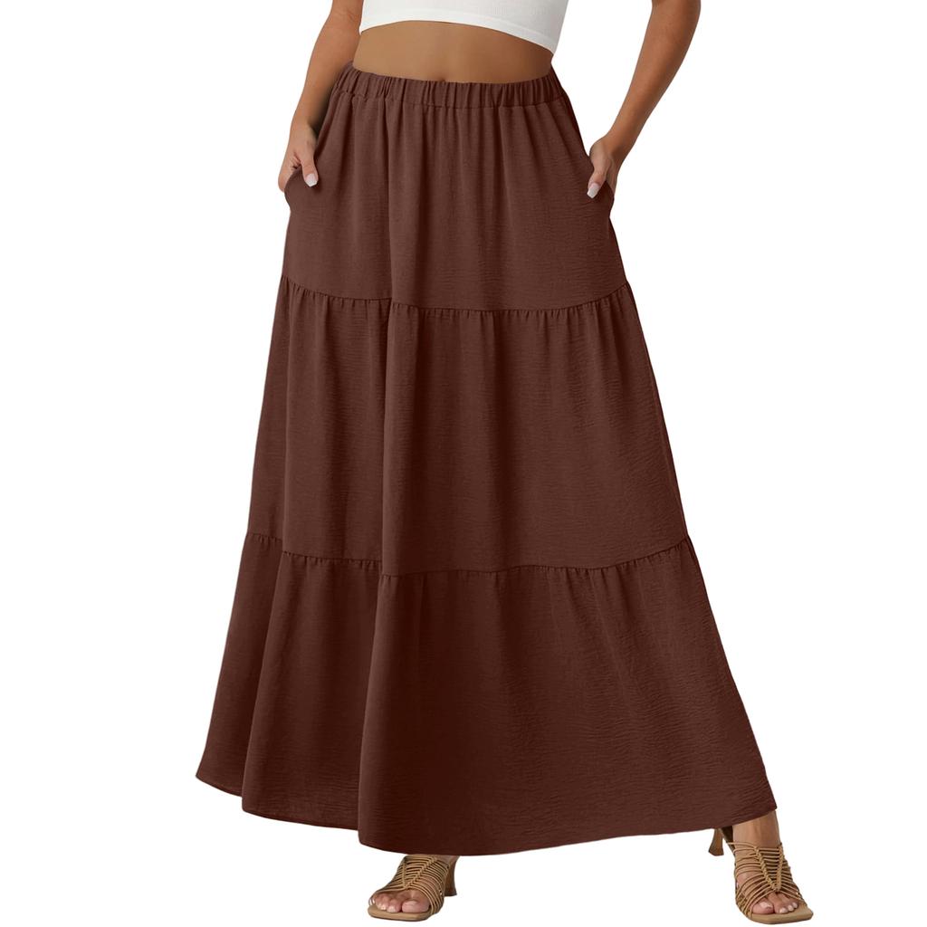 Damen Casual High Waist Kordelzug A-Linien Rock Farbiger Rock Mit Taschen