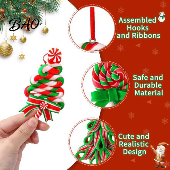 Holiday Gift Tags 16 Pcs Christmas Lollipop Ornaments, Red Green Striped Peppermint Swirl Candy Cane Reusable Ornaments Hanging Decoration,