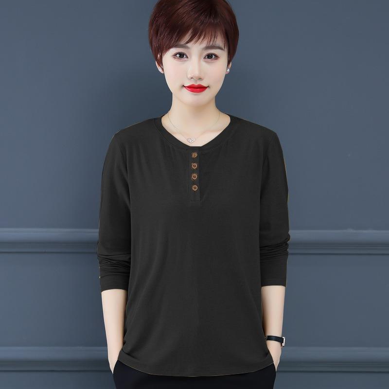 Middle-aged Autumn Long-sleeved New Style Simple Versatile Loose Temperament Top Round Neck Shirt