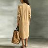 Lässiges Damen-Leinen-Hemdblusenkleid mit Taschen, lockere Passform, Langarm, durchgeknöpft, mit Kragen, Midi-Kleid für Urlaub und Alltag