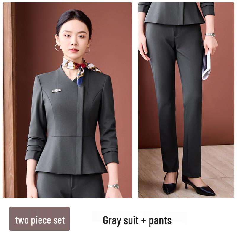 Luxury Women's Autumn/Winter Suit Set for Jewelry Store, Hotel Receptionist, and Salon Workwear