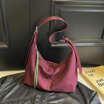 Monochromatic Suede Leather Shoulder Bag with Large Capacity Simple Zipper Bag Soft Popular Crossbody High-quality Bag Fashionable