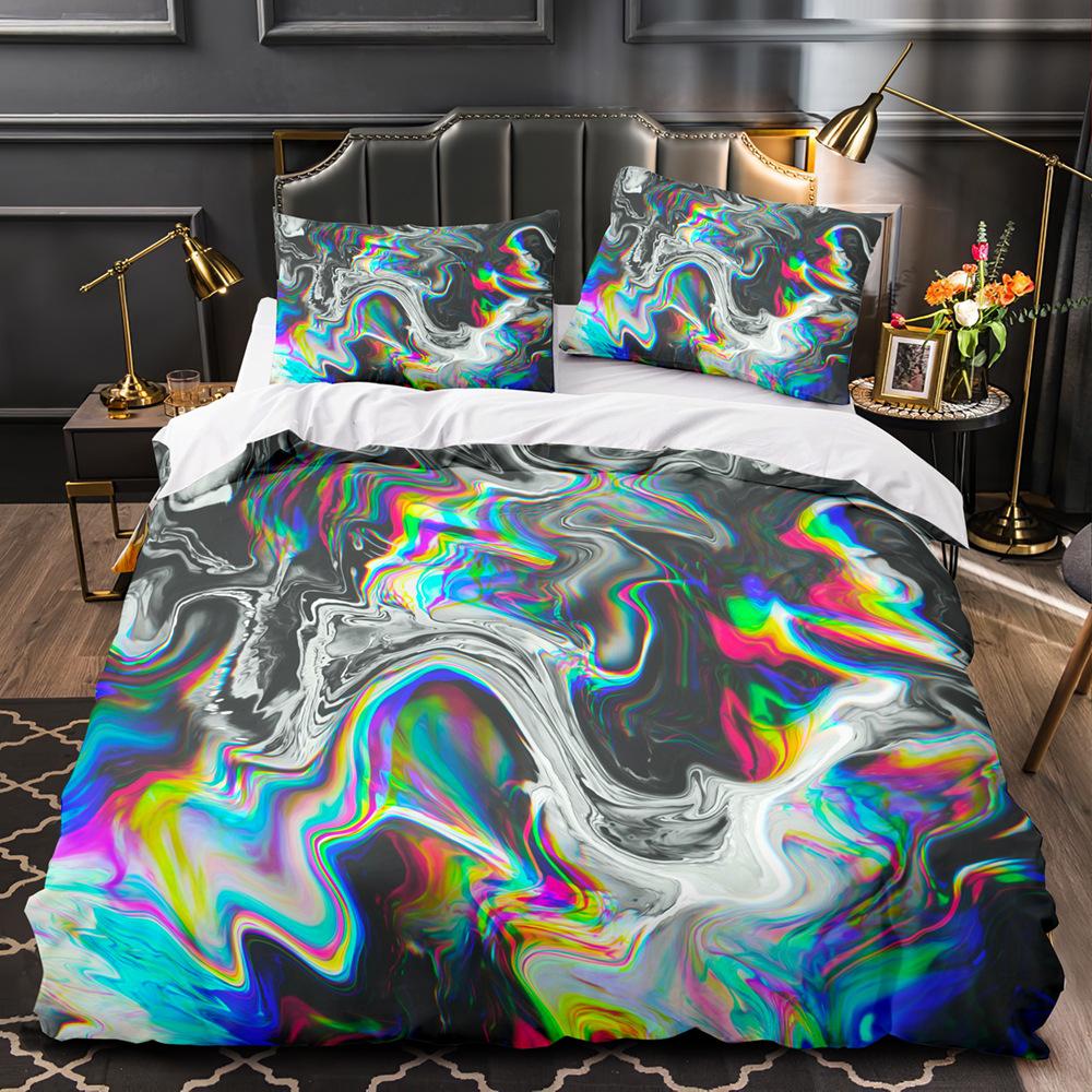 Girls Rainbow Wave Duvet Cover, Adults Trippy Iridescent Curved Fluid Tie Dye Pattern Abstract Art Bedding Set Queen Full Size