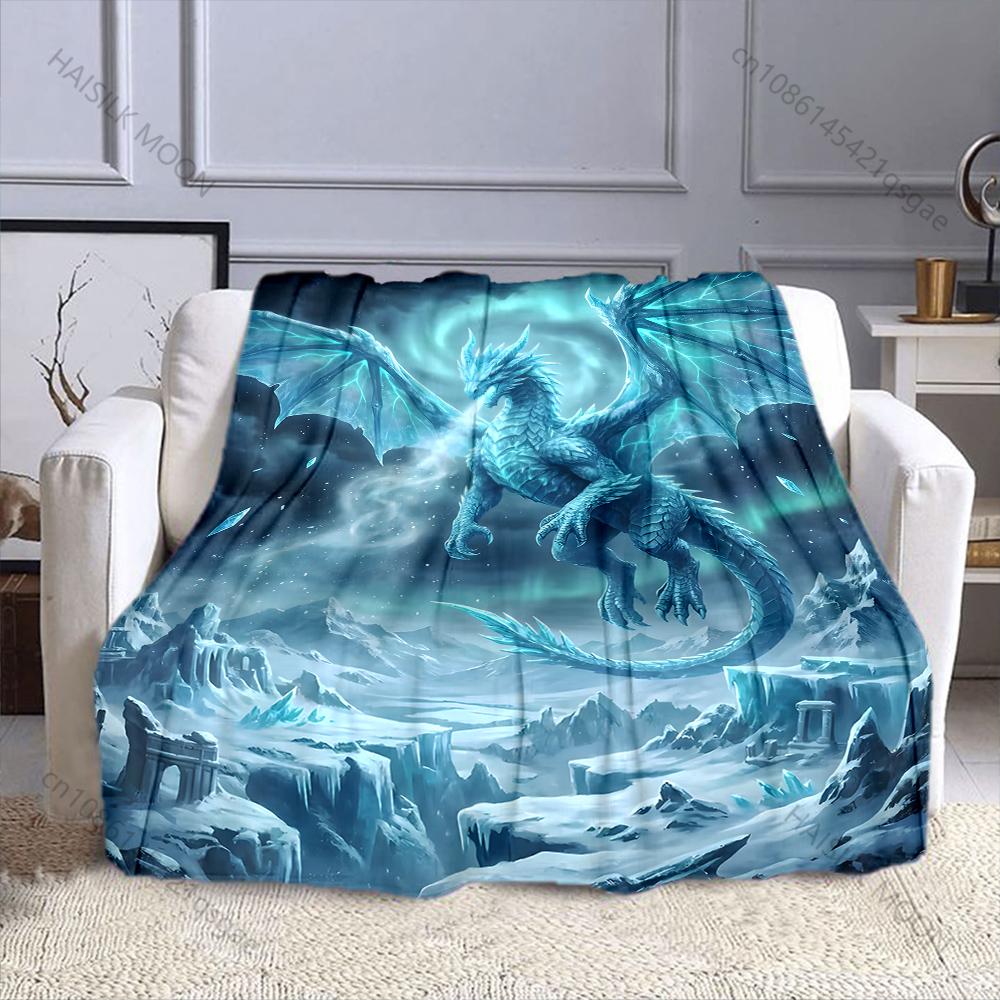Multiple sizes Fantasy Frozen World Dragon Print Blanket Flannel Material Soft Warm for All Seasons Home Outdoor Camping Picnics