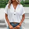 Summer Women Casual V Neck Short Sleeve Solid Color Print Blouse Shirt Fashion Top