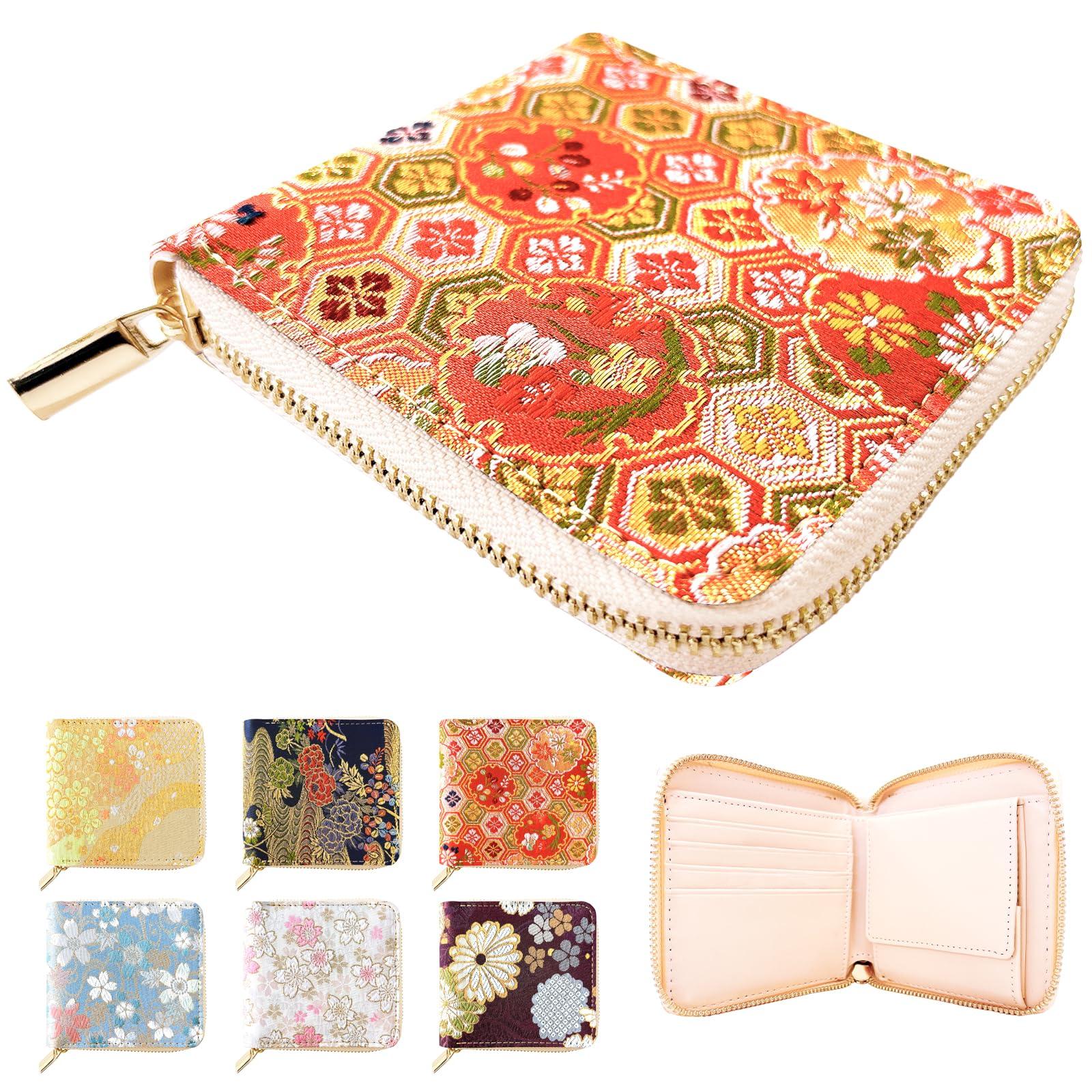 

round round Japanese mini Ming and flower snowflake design Nishijin-ori (brocade) wallet, zipper, bifold, wallet, women s, style, compact, wallet,