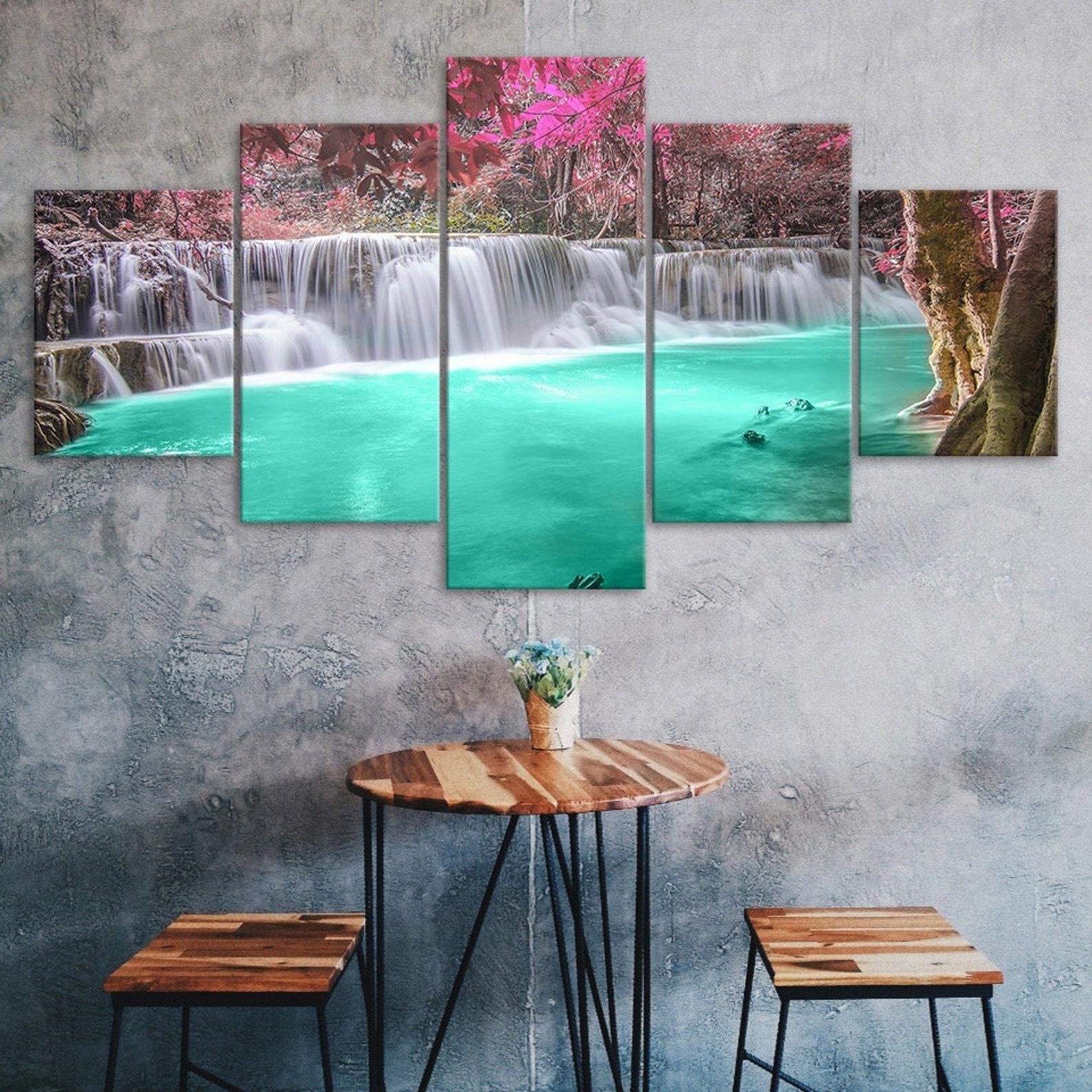

Beautiful Waterfall Scenery Painting 5 Piece Five Panel Canvas Print Modern Wall Art Poster Home Decor Gift For Him For Her 20X35 20X45 20X55CM