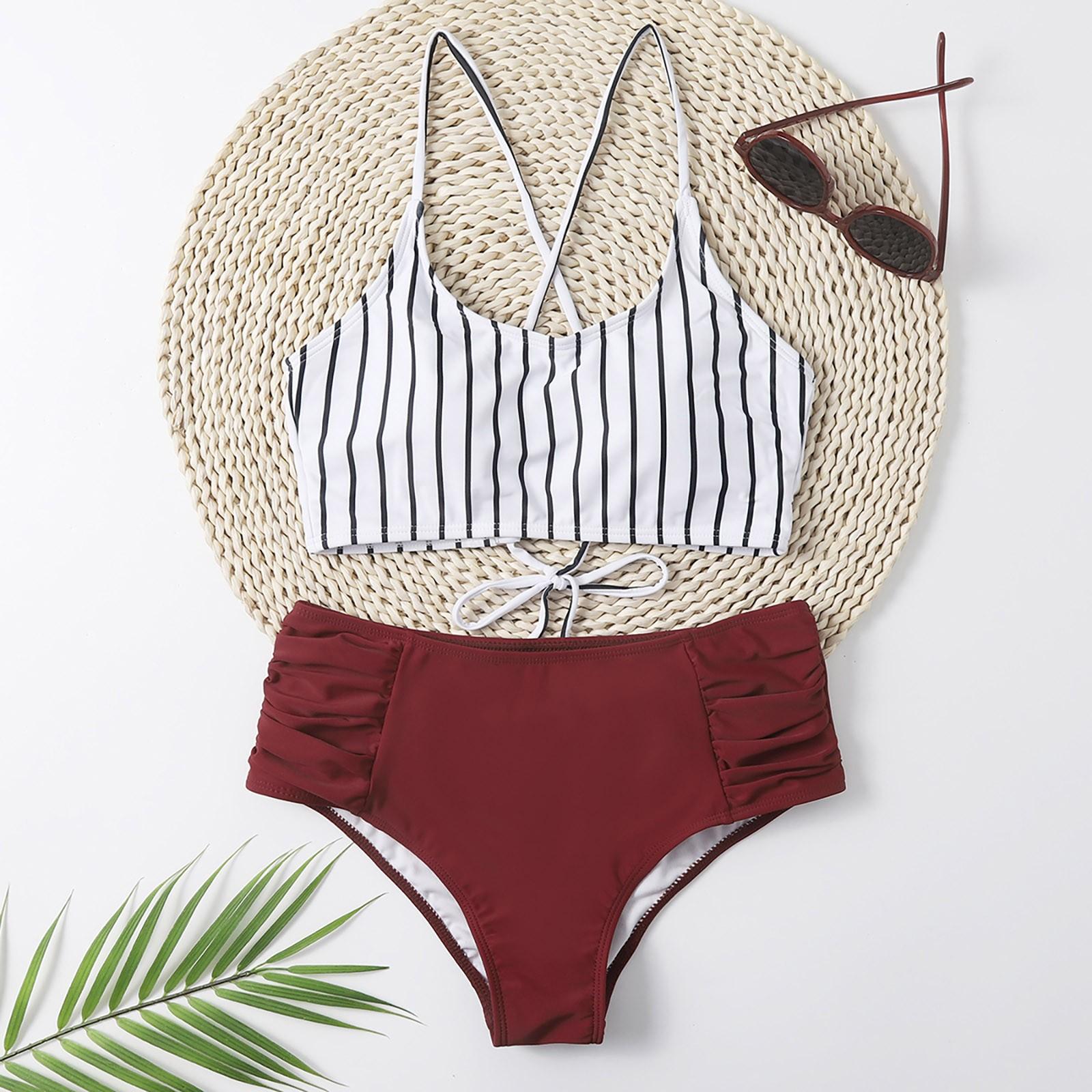 

Жіночі комплекти бікіні в смужку з підкладкою Push Up із 2 предметів, купальники, пляжний одяг M винний