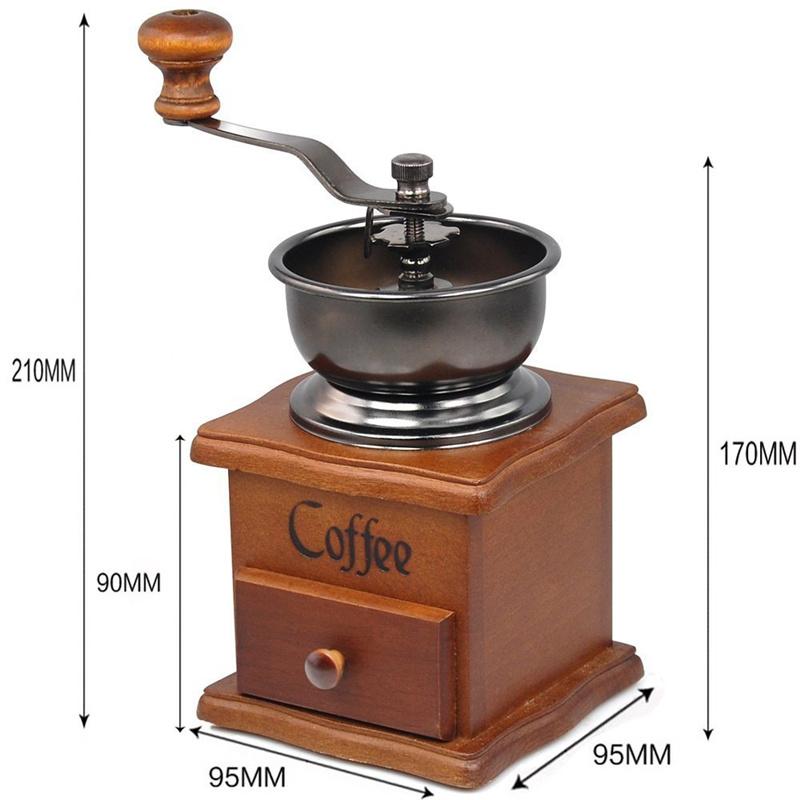 Retro Manual Coffee Grinder Stainless Steel Coffee Grinder Mill With Coffee Cleaning Brush Wood Design Coffee Machine