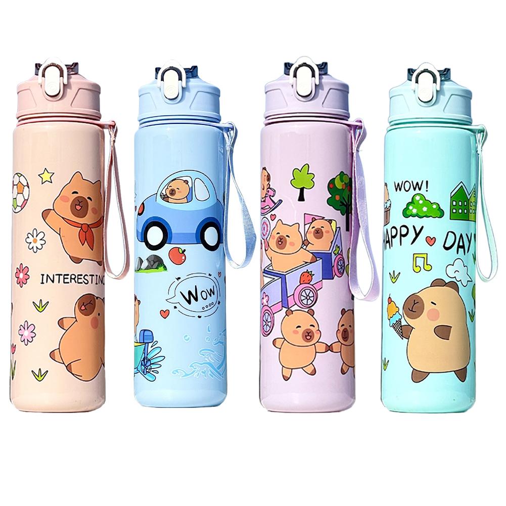 700ml Capybara Cute Water Cup with Straw & Handle Portable Drinking Bottle Kawaii Water Bottle for Boys Girls Daily Use