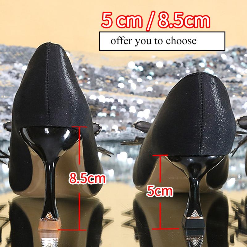 fashion Rimocy Rhinestone Bowtie Pointed Toe Women's Pumps 2024 New Spring Satin Bridal Wedding Shoes Shallow Woman Pumps Stiletto Red