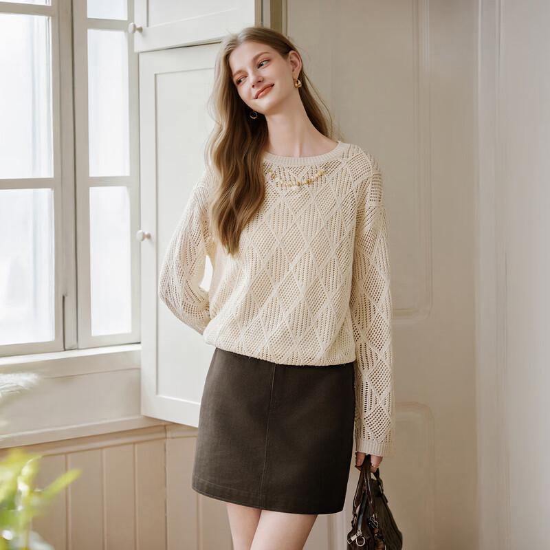 Women's French Style Hollow Knit Long-Sleeve Sweater
