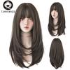 7jhh Synthetic Wigs Long Straight Pink Brown Hair Top Dyed Black Omber Wigs With Bangs For Women Fashion Heat Resistant Wigs