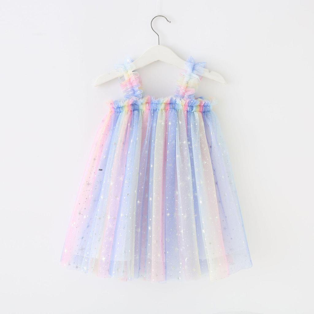 New Girls' Summer Rainbow Mesh Princess Dress & Tutu Skirt