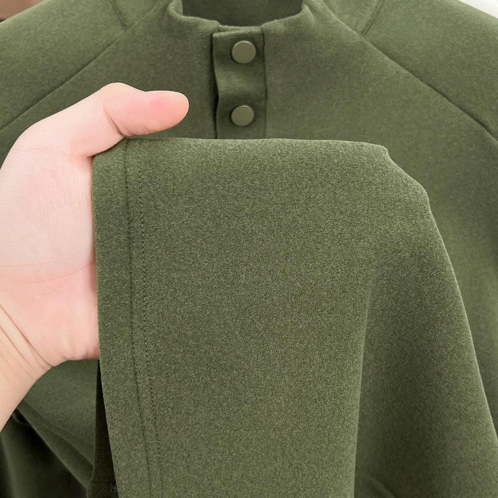 Men's Plus Size Trendy Autumn/Winter Long Sleeve Semi-High Neck Velvet T-Shirt - New 2025 Style for Middle-Aged and Young Adults