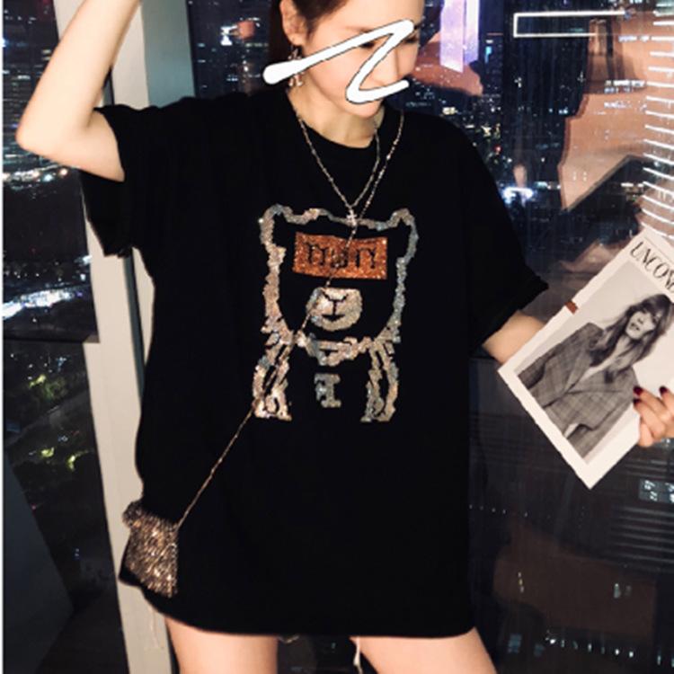 Cartoon Diamond-sleeved Short-sleeved T-shirt for Women In Summer New Korean Style Loose Fashionable Top