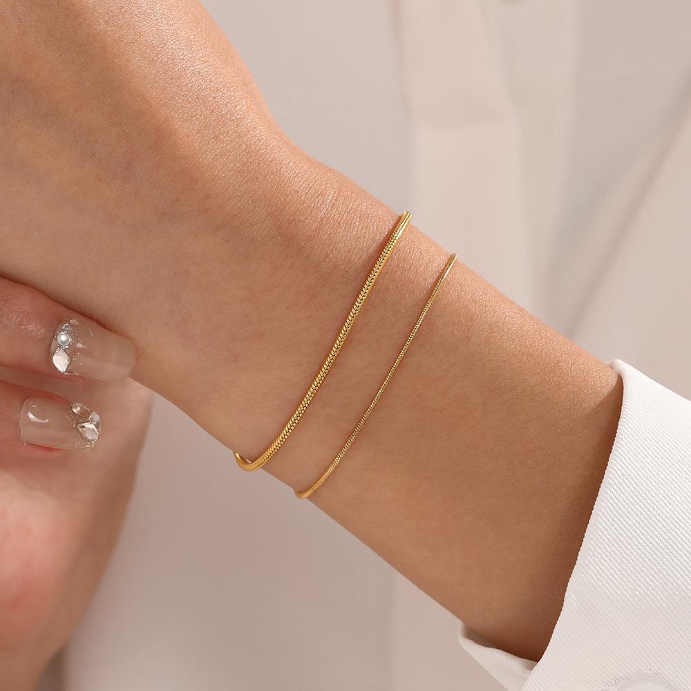 CARLIDANA Simple PVD 14K Gold Plated 316L Stainless Steel Wide Length Round Round Snake Chain Bracelet Jewelry For Women