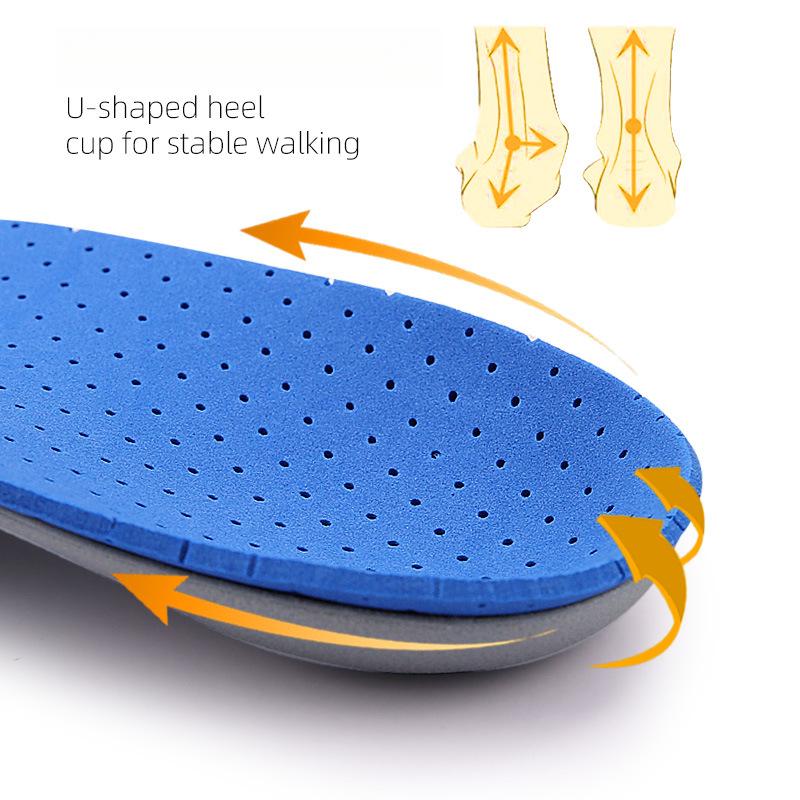 Arch Support EVA Elastic Shock Absorption Insole Blue Surface Gray Bottom Ventilation Hole Men's and Women's Orthopedic Arch Full Pad