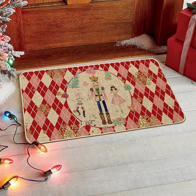 Christmas Carpet Mat Rug Nutcracker Ballerina Design Merry Christmas Text Vintage Linen Floor Mat for Home Decoration Home Mat
