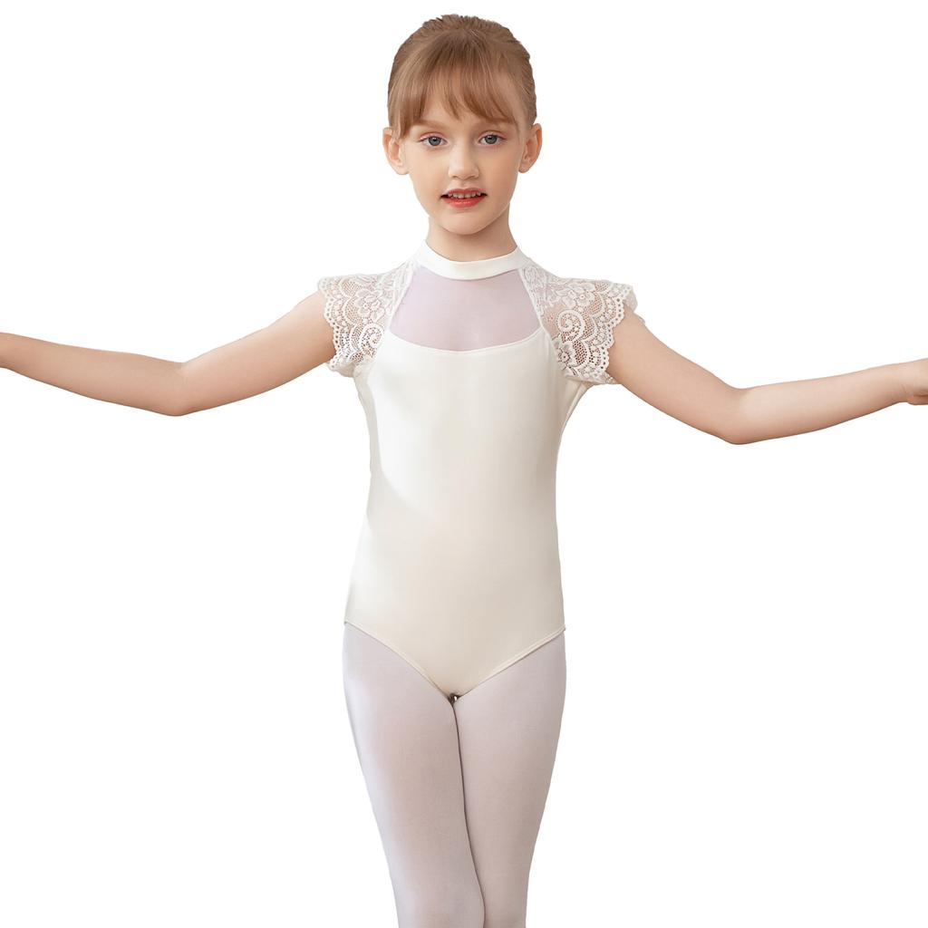 Child Girls Ballet Dress for Kids Girls Summer Mesh Splice Short Sleeve Dance Leotard