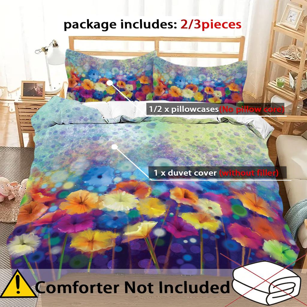 Watercolor floral pattern 3D printing down duvet cover soft and comfortable colorful bedding set artistic style duvet cover