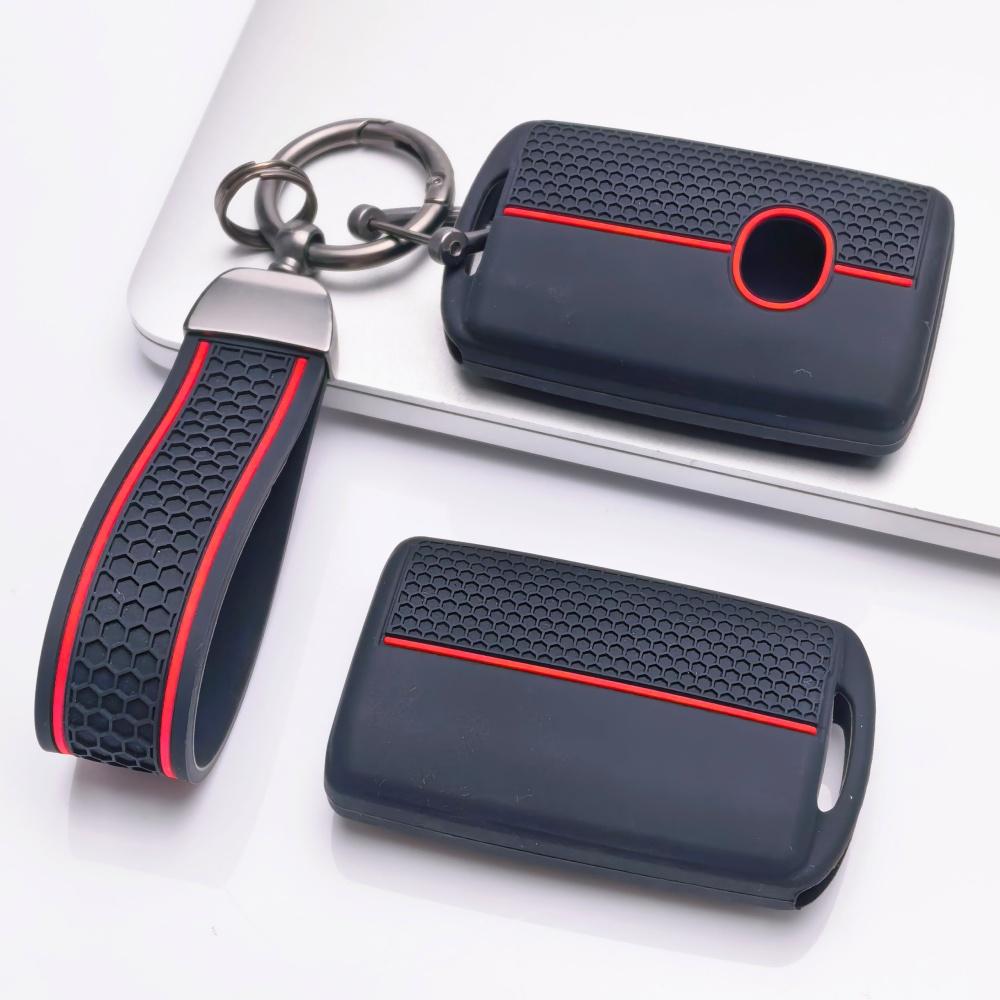 Silicone Key Fob Cover Compatible with Mazda 3 6 CX3 CX5 CX9 MX5 Miata Smart Key with 3 Buttons Lock Unlock and Hold Panic Function Soft Protective