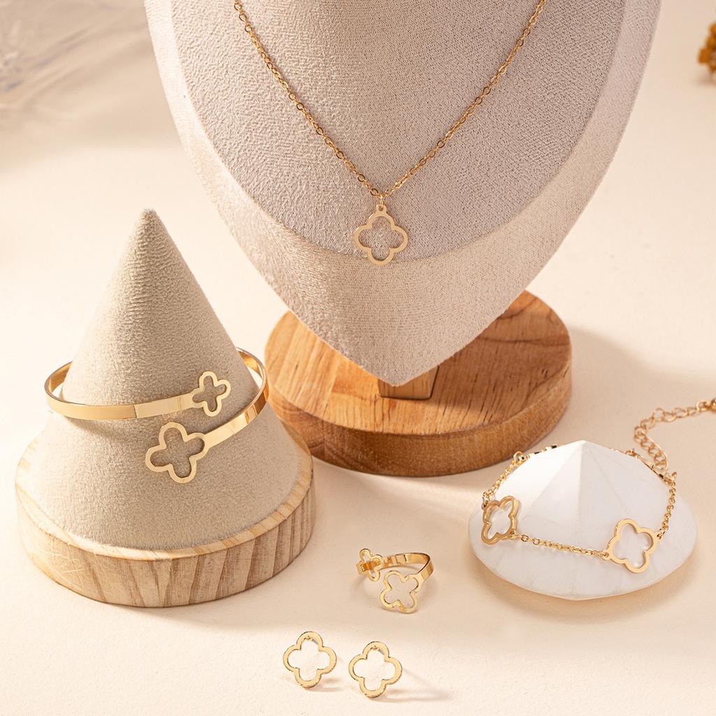 Fashion Lucky Clover Bracelet - Necklace - Earrings - Chain Bracelet & Ring Set