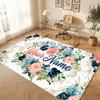 Floral Garden Theme Crystal Velvet Floor Rug Personalized Custom Name Text Warm Carpet Home Decoration