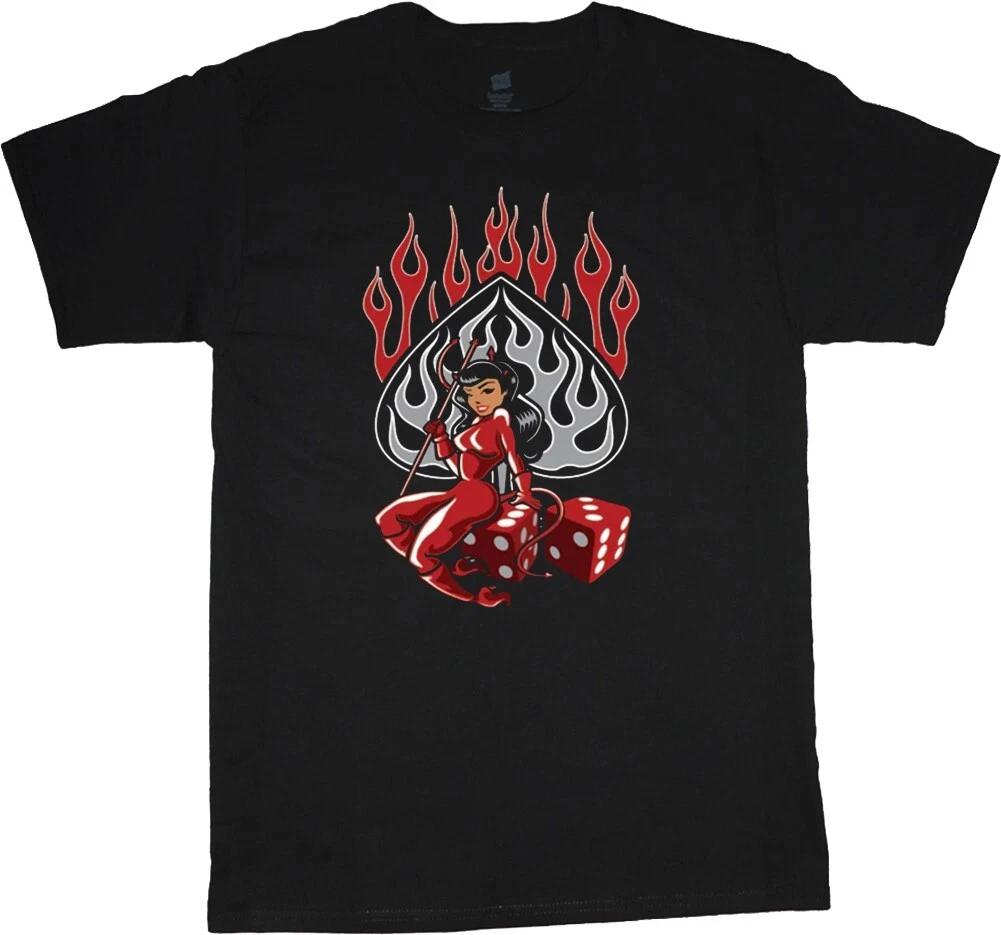 Devil Girl Dice Rockabilly 50's Drag Racing Ace of Spades Biker Decal Tee Shirt