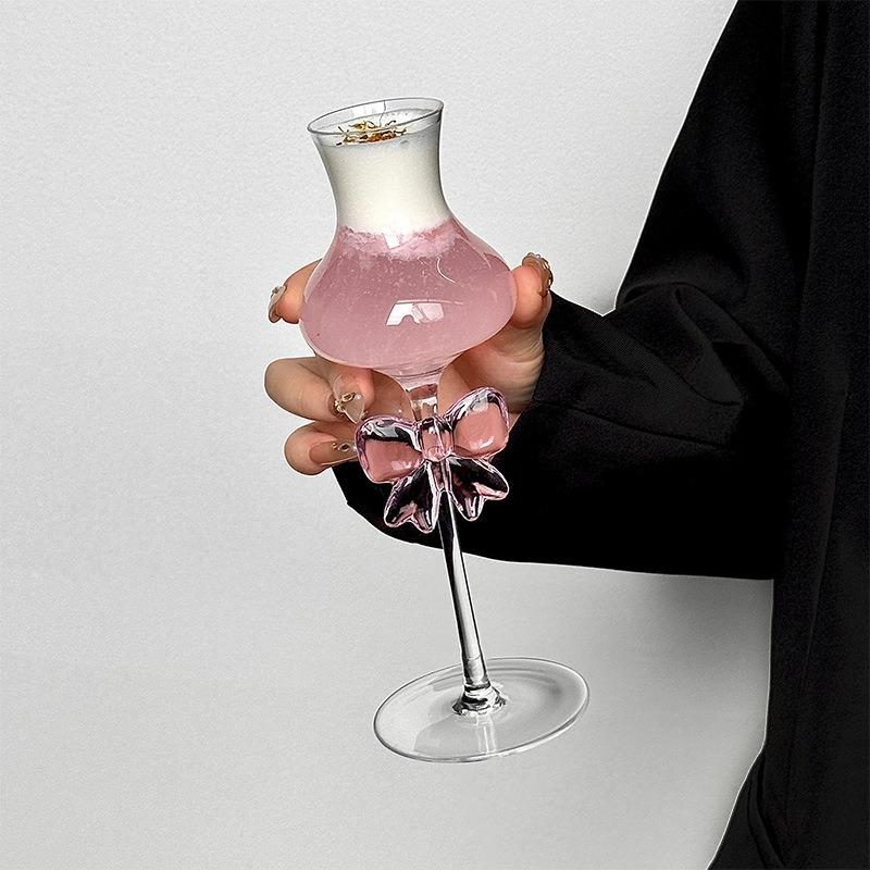 Creative Bow-Knot Champagne Flute Ins Korean-Style Glass Goblet Cocktail Cup Elegant Transparent Party Drinkware for Wedding