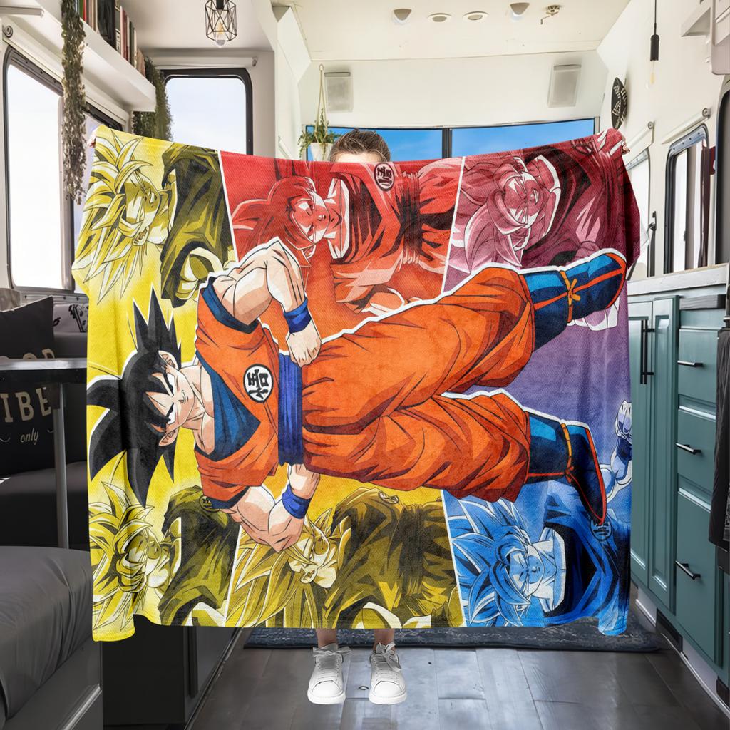 1 Stück Son Goku Druck Flanelldecke, Hohe Qualität für alle Jahreszeiten, Heimdekoration, Wärme und Komfort, Perfekt für Weihnachtsgeschenke