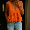 Women's Summer Deep V-Neck Ruffle Tiered Sleeveless Tank Top Casual Summer Blouse