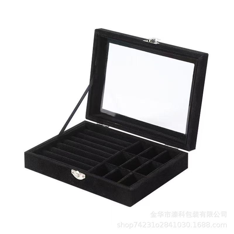 Velvet jewelry box with pearl; storage box; display box; nine-grid storage box; transparent