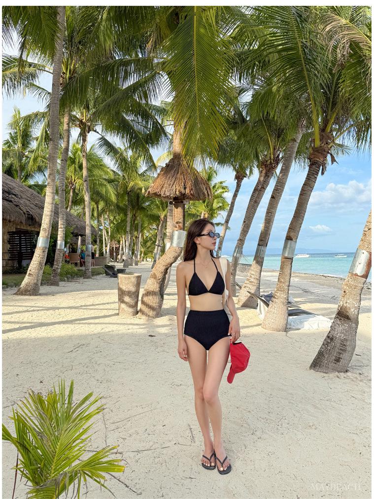 Women's Sexy Halter Tie Solid Color High Waist Bikini Swimsuit