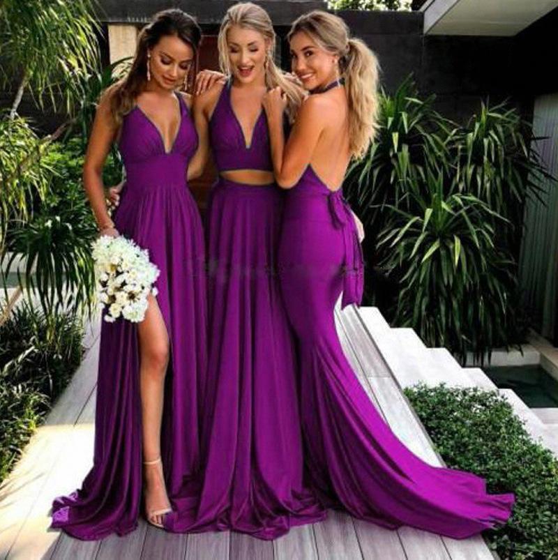 European & American Women's Deep V Bridesmaid Sling Dress