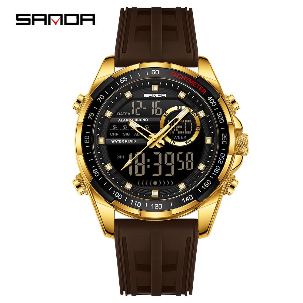 Sanda 6318 Men's Multi-Function Outdoor Sports Watch with Three-City Time, Countdown, and Waterproof Features