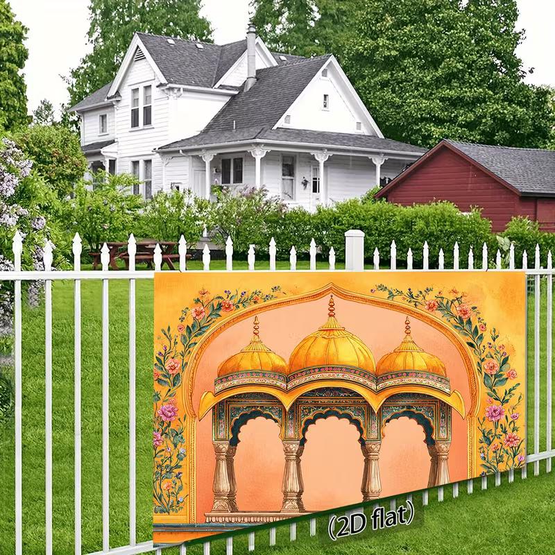 Traditional Indian 2D Backdrop, Mughal Temple Floral Watercolor Photo Background
