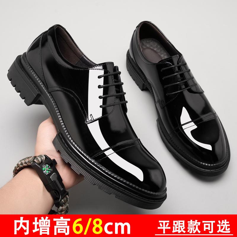 Men's leather shoes have a height increase of 8cm, genuine leather paint, bright leather inner height increase, leather shoes, men's barber at work, b