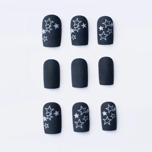 24-Piece Black Star Wearable Nail Patches - Removable False Nail Extensions
