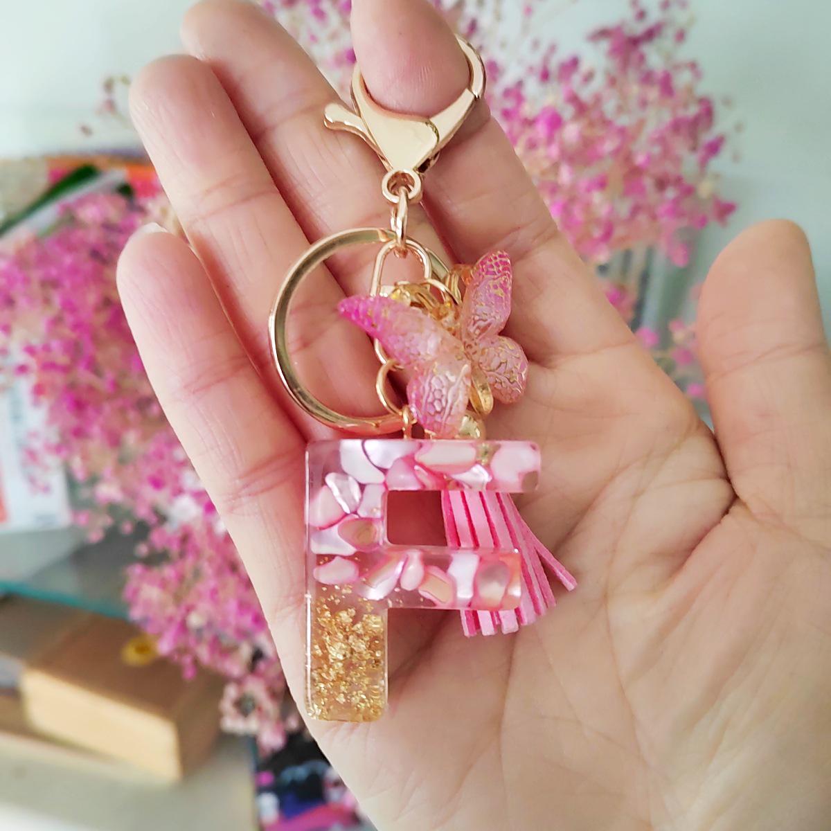 Trendy Creative Letter Keychain with Resin Butterfly Charm